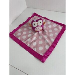 Circo Pink Owl Baby Lovey Security Blanket White Polka Dots Hot Pink Satin Back